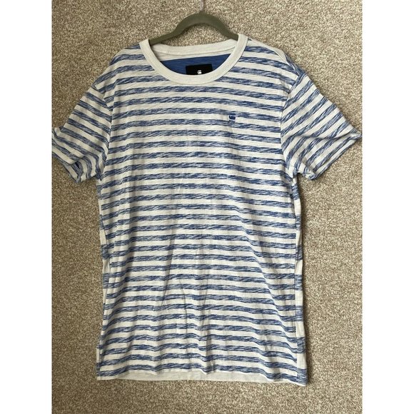 G-Star Other - G Star Raw Mens Blue Striped Short Sleeve T Shirt Size Large